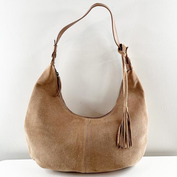 Genicci Leather Suede Shoulder Hobo Bag Purse Camel Tan Brown - Picture 1 of 10